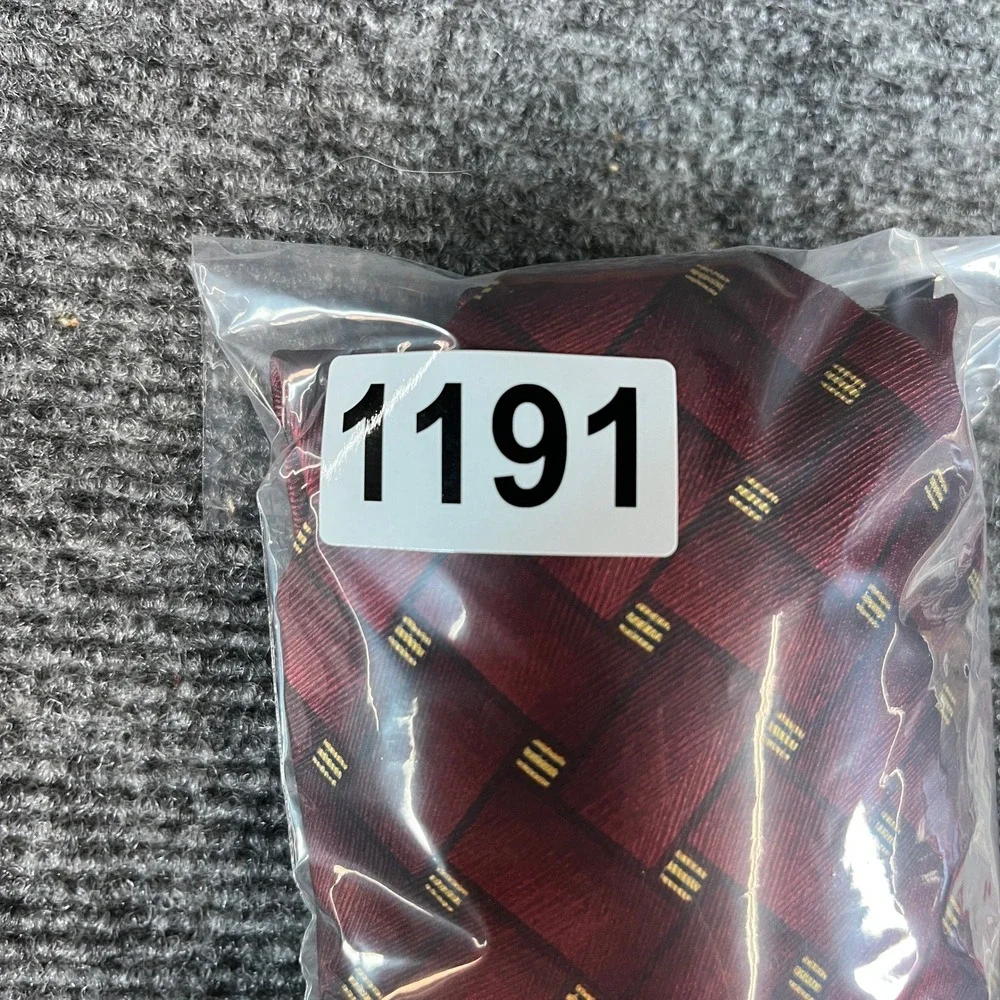 Carlos Devenezia Mens Silk Tie Burgundy Red Basketweave Woven Gold Hand Made